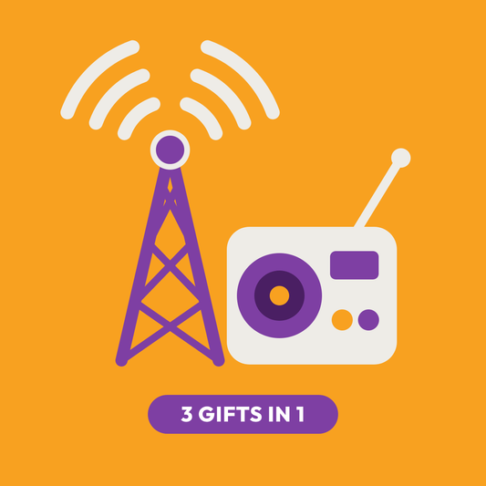 Broadcast Bundle: transmitter, speaker box and portable radio – 3 gifts in 1